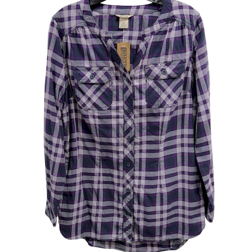 Duluth Trading Co. Women's Medium Crosscut Wicking Flannel Plaid Shirt Tunic NWT